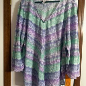 Ruby Rd. Green and Purple Striped V-Neck Tunic
